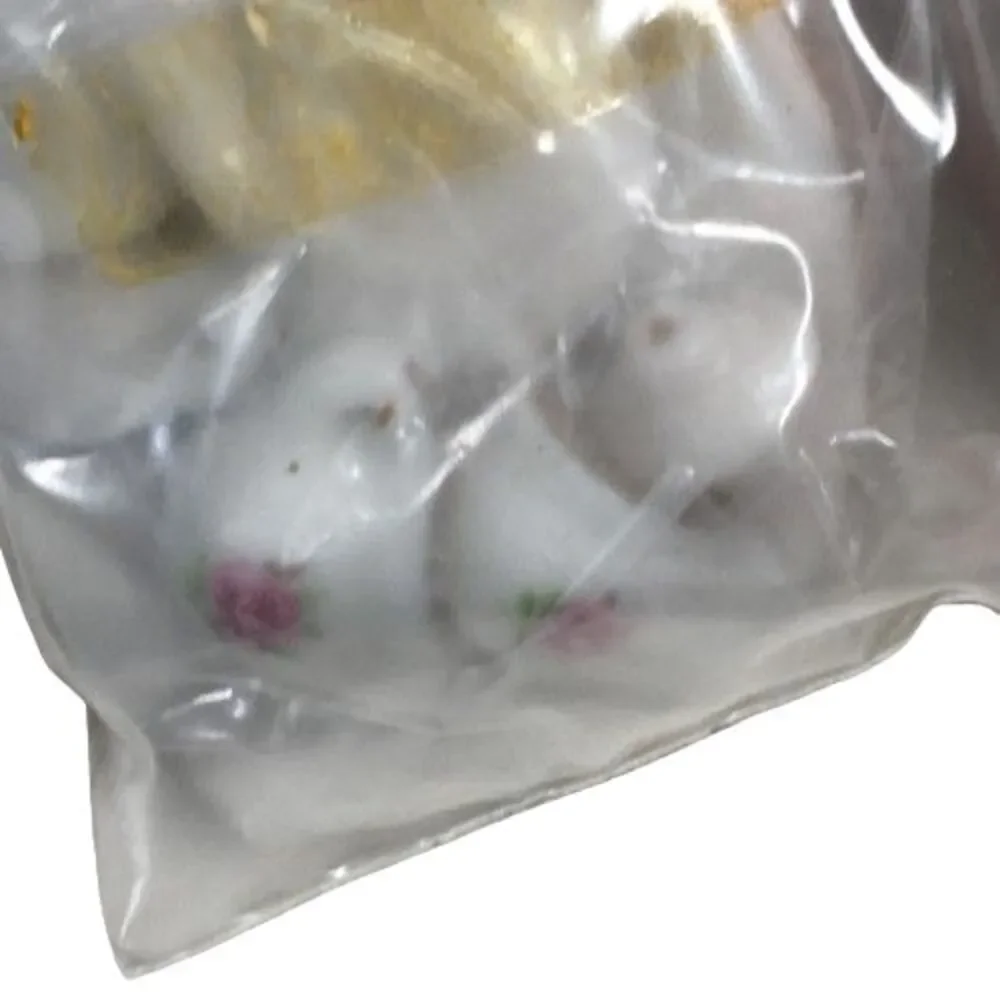 Miniature Dollhouse Tea Coffee Set Pink Rose Cups Saucers Creamer Sugar Tray New